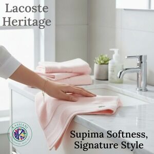 Lacoste Home Heritage Pink Supima Cotton Hand Towels Set of 2, 16"x30" Luxury
